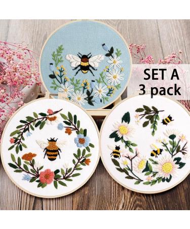 Lukinbox Embroidery Starter Kit for Beginners - 3 Cross Stitch Sets with Cute Bees and Flowers Patterns, Hoop, Threads, Needles & Instructions - Buy Online on SooperMarket.com