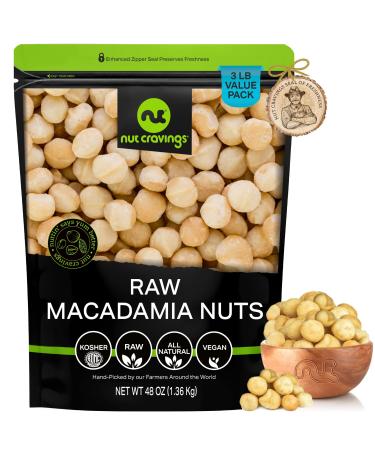 Raw Macadamia Nuts Unsalted Shelled Whole Superior to Organic (48oz - 3 LB) Bulk Nuts Packed Fresh in Resealable Bag - Healthy Protein Food Snack All Natural Keto Friendly Vegan Kosher Macadamia Nuts Raw 3 Pound (Pack of 1)