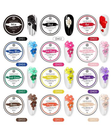 Saviland 3D Sculpture Gel Set - 12 Colors for DIY Nail Art Decoration - Carving Gels for Carved Flowers Design - Modeling Tool Included - Buy Online on SooperMarket.com