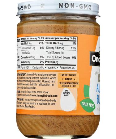 Once Again Natural Creamy Roasted Almond Butter - Unsweetened & Salt-Free - 16 oz - Buy Online on SooperMarket.com