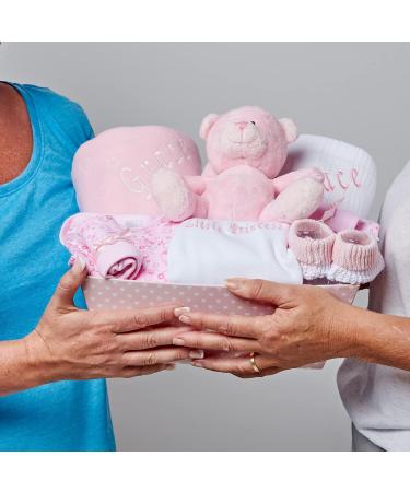 Baby Box Shop Personalised Baby Gift Set - 12 Essentials + 3 Personalised Gifts for Newborn Baby Girl - Pink Hamper Basket - Buy Online on SooperMarket.com