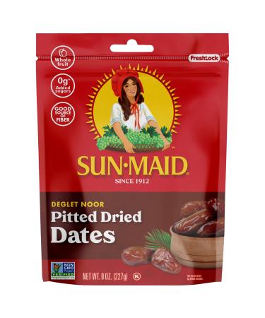 Sun-Maid California Pitted Dates, Deglet Noor in Resealable Bag, All Nautral, No Added-Sugars, 8 oz (Pack of 1)