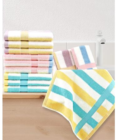 Striped Cotton Washcloths Set - 12 Pack, 13x13 Inches - Face & Body Towels in 3 Colors - Buy Online on SooperMarket.com