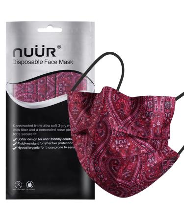 NU R 10pcs Paisley 3 Ply Disposable Face Mask Mask with Filter Layer and Elastic Earloop Retail Sealed Bags PAISLEY-013
