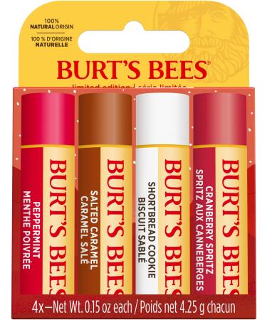 Burt's Bees gift set |Lip balm set with beeswax and vitamin E |100 % natural origin |Shortbread cookie cranberry spray salt caramel and peppermint |4 x 4.25 g Christmas lip balm set