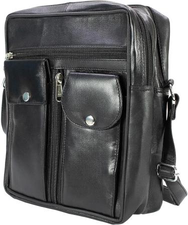 Paul Walter Genuine Leather Black Crossbody Shoulder Bag - Unisex Travel Kit Handbag - Buy Online on SooperMarket.com