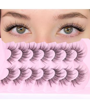 Geeneiya Wispy Lashes Clear Band Fairy Mink Lashes Natural Look Cat Eye Lashes Pack Fluffy 3D Fake Lashes Extension Look Reusable False Eyelashes 7 Pairs I-Fairy Cross
