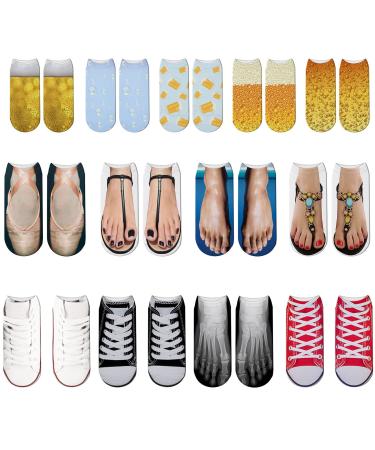 TUNUSKAT Unisex Socks Fashion 3d Pattern Funny Socks No Show Socks for Women/Men Novelty Socks Birthday Gifts for Women/Men One Size E2_multicolor