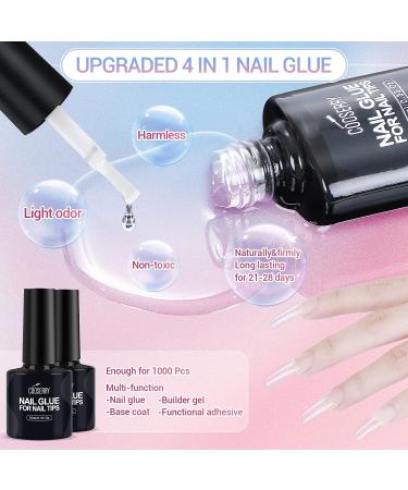 Cooserry Nail Tips and Glue Gel Kit with UV Light - 1000 Pcs C Curve Clear French Ballerina Fake Nails, 4-in-1 Nail Glue, Mini UV LED Lamp, DIY Nail Art Tools - Buy Online on SooperMarket.com
