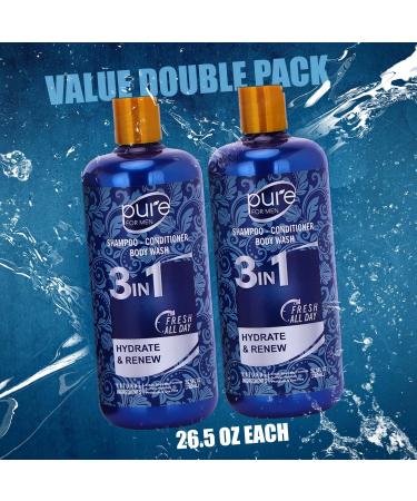 Men's 3-in-1 Body Wash Shampoo Conditioner Combo - Shower Gel for Body, Hair & Face - Paraben & Sulfate Free - 2 Pack - Buy Online on SooperMarket.com