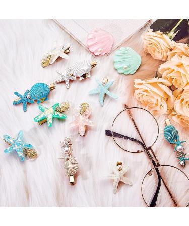 12-Piece Shell Pearl Starfish Hair Clip Set - Resin Alligator Hair Clips for Girls & Women - Buy Online on SooperMarket.com