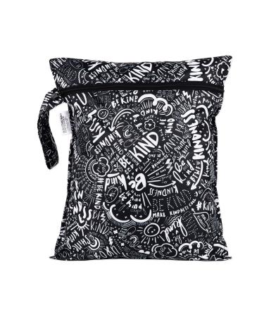 Bumkins Waterproof Wet Bag, Washable, Reusable for Travel, Beach, Pool, Stroller, Diapers, Dirty Gym Clothes, Wet Swimsuits, Toiletries, 12x14  Be Kind