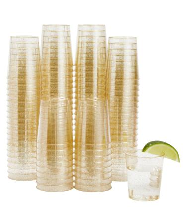 Juvale 100 Pack 2 oz Gold Glitter Shot Glasses, Disposable Plastic Cups for Birthday Party, Wedding