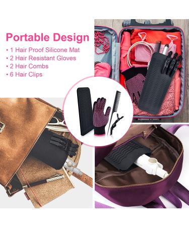 ARRITZ Professional Heat Resistant Gloves for Hair Styling - Silicone Bumps, Heat Proof Mat, 6pcs Clips, 2pcs Combs - Pink - Buy Online on SooperMarket.com