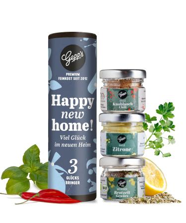 Gepp's delicatessen spice gift for moving in I 3 Small catchment gifts for house & apartment i test set with lemon salt garlic chilli salt & snack-spice I inauguration gift topping-out