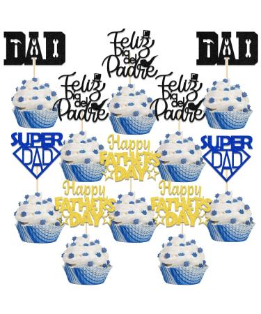 Father's Day Cupcake Toppers Father's Day Decorations Super Dad Cupcake Picks Best Dad Ever Happy Father's Day Party Decor Supplies 24 Pcs