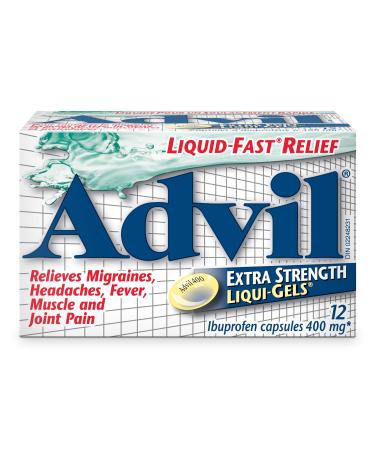 Advil Extra Strength Ibuprofen Pain Relief Liquid-Gels Fast Acting Pain Relief for Migraine Back Neck Joint and Muscle Relief 400mg (12 Count) 12 Count (Pack of 1) Pain Relief Liquid-Gels