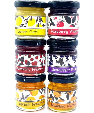 Breakfast Jam Preserve Gift Pack Selection of Strawberry Blackcurrant Raspberry Apricot Lemon Curd Marmalade - 6x42g Jars - Buy Online on SooperMarket.com
