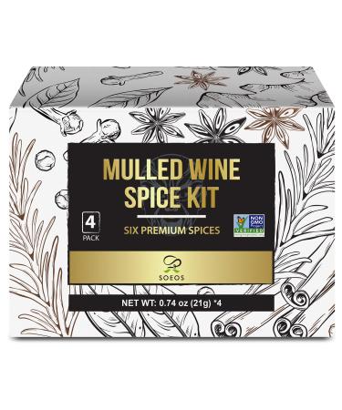 Soeos Mulled Wine Spice Kit, 2.96 oz (0.74 oz*4), Six Premium Spices, Mulled, Wine Spice Kit.