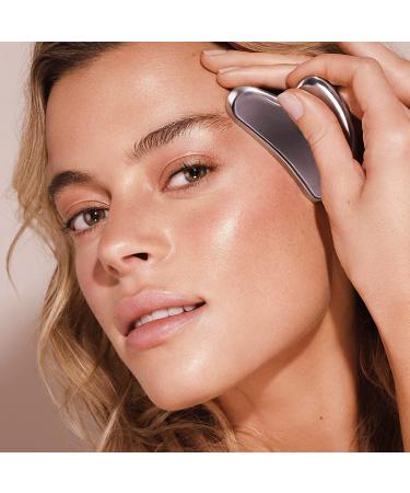 SACHEU Stainless Steel Gua Sha Tool | Reduce Puffiness & Tighten Skin | Facial Massage & Lymphatic Drainage | Travel Pouch Included - Buy Online on SooperMarket.com