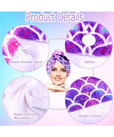 2 Pack Microfiber Hair Towel Wrap for Kids & Women - Super Absorbent & Quick Dry Hair Turban for Curly, Long, Thick Hair - Anti-Frizz Twisty Hair Towel - Mermaid Design - Buy Online on SooperMarket.com