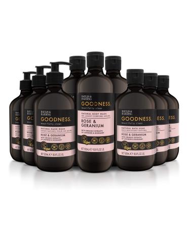 Baylis & Harding Goodness Rose & Geranium Toiletries Bundle: 3 x 500 ml Hand Wash 3 x 500 ml Body Wash & 3 x 500 ml Bath Soak (9 bottles) - Vegan Friendly Rose & Geranium Bath Soak Bundle