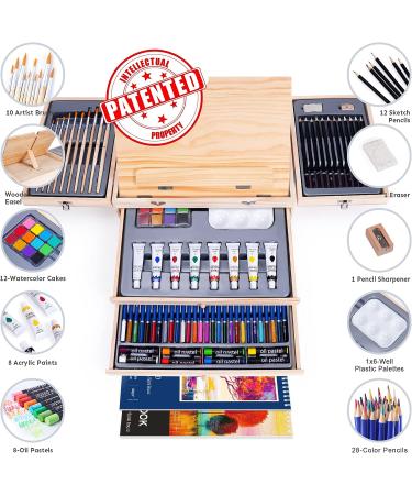 85 Piece Deluxe Wooden Art Set with Easel and Drawing Pads - Creative Gift Box for Teens & Adults | Art Supplies Kit for Painting & Drawing - Buy Online on SooperMarket.com
