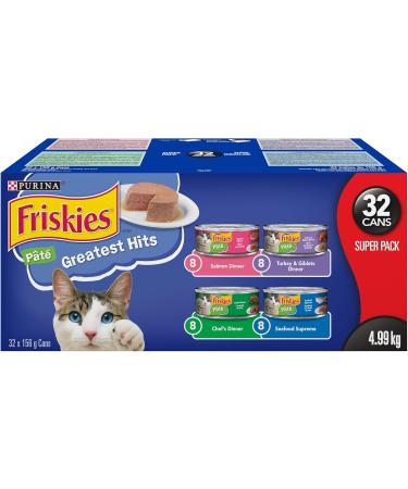 Purina Friskies Turkey Experience Wet Cat Food Super Pack 32 x 156g Cans Brown (44338) & Greatest Hits Wet Cat Food Pate Variety Pack 4 Flavours - 156 g Can (32 Pack) - Buy Online on SooperMarket.com