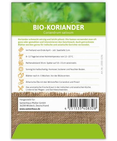 Buy Flortus Bio Koriander Seeds | Organic Herb Seeds for Garden Balcony & Kitchen - Cultivate Fresh Coriander - Buy Online on SooperMarket.com