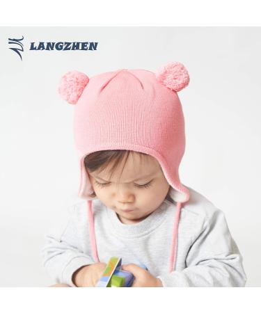 LANGZHEN Toddler Kids Winter Hat Earflap Knit Beanie - Pink (6-12 Months) - Buy Online on SooperMarket.com