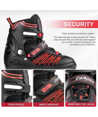 Caroma Adjustable Inline Skates with Light Up Wheels - Red Medium - Big Kid Size | Outdoor & Indoor Roller Blades for Kids, Youth, and Adults - Beginner Friendly - Buy Online on SooperMarket.com