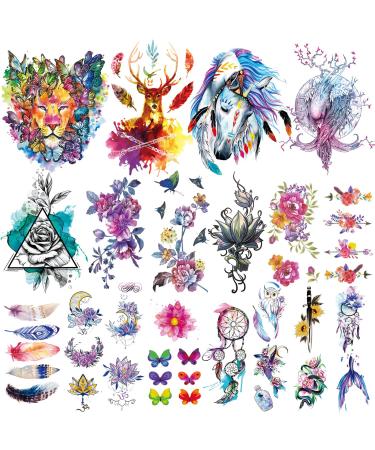 50 Sheets Flowers Temporary Tattoo for Women Girls Kids  MARFOREVER Fake Tattoos Butterfly Lion Deer Floral Tattoo Body Art Stickers  Lasting Waterproof Half Arm Temporary Tattoos Realistic for Adults
