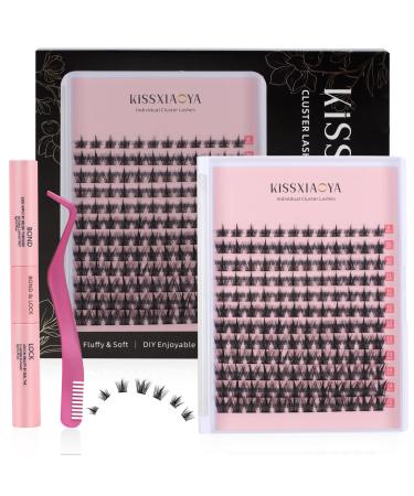 Cluster Eyelash Extensions Kit 144Pcs D Curl Mix 9-15mm Spire Wheat Wide Stem Lashes with Lash Bond & Seal & Applicator Soft Natural False Eyelashes DIY Individual Lashes at Home(Spire Wheat Kit) 1 count (Pack of 1) Spire Wheat Kit