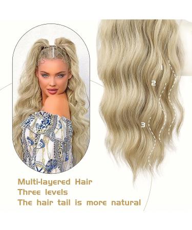 YEESHEDO Ash Blonde Long Wavy Ponytail Hair Extension 26 Inches - Clip In Drawstring Synthetic Curly Hairpiece for Women - Buy Online on SooperMarket.com