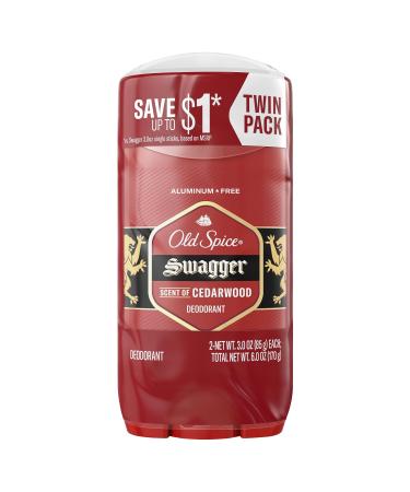 Old Spice Men's Deodorant Aluminum-Free Swagger 3.0oz Twin Pack Cedarwood and Lime 6 Ounce (Pack of 1)