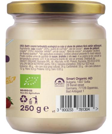 Bett r Cashew Hazelnut Cream Without Added Sugar - 100% Organic Vegan and Palm Oil Free - 250 g - Buy Online on SooperMarket.com