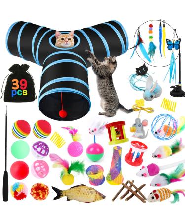 Yutuy 39 pieces of cat toys with cat tunnel cat toys set with cat tunnel cat balls cats toys toy mice tumbler toy mice toys variety pack for kitty