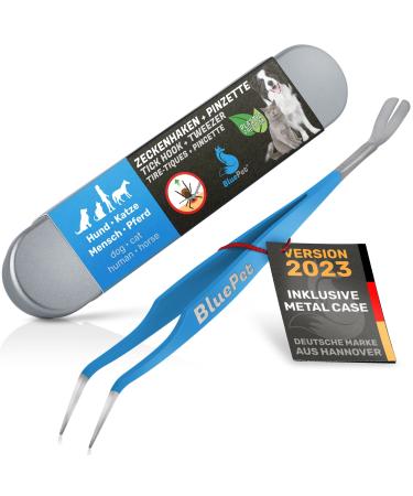 Bluepet 2in1 tick tweezers for dogs cats horse & humans - stainless steel tick pliers with case i tick lever as a solid tick remover I Alternative to tick tweezers tick -turning agents & tick agents metal pliers with hooks
