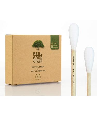 100 cotton swabs made of wood from Feel Good State L Sparpack L 100% biodegradable Sustainable and environmentally friendly 100 pieces (1 Pack)