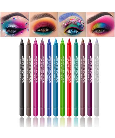 12 Colors Eyeliner Pen Set,Glitter Eyeliner Pencil,Eye Liners for Women Waterproof Colored Eyeliners Long-Lasting Professional Eye Makeup Set for Women 12 Count (Pack of 1) Colorful Set 02