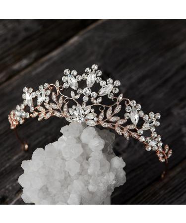 Sweetv Rose Gold Wedding Tiara - Crystal Bridal Crown for Women - Princess Costume Crown for Birthday Party Prom - Buy Online on SooperMarket.com