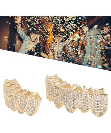 Diamond Teeth Grillz Cold Plated Copper Grills for Your Teeth Reusable Vampire Teeth for Kids Men Women Teeth Decoration for Halloween Party Hip Hop Music Concerts Birthday(gold) - Buy Online on SooperMarket.com