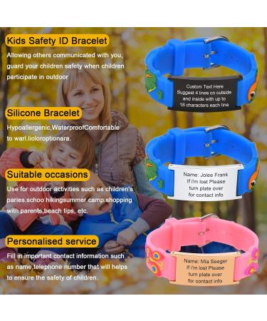 Customized Kids Safety ID Bracelet with Cute Butterfly Design | Personalized Anti-Lost Wristband for Boys and Girls | Pink Rose Gold Medical Alert Bracelet with Emergency Contact Info - Buy Online on SooperMarket.com