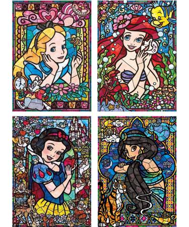 PALODIO 4 Pack 5D Diamond Painting Kits Princess Diamond Art Cartoon Girl Paint by Numbers Full Round Drill Cross Stitch Crystal Rhinestone Home Wall Decoration 12x16 inch