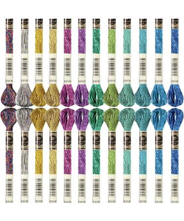 24 Pieces Metallic Embroidery Floss Multicolor Embroidery Skein Threads Glitter Embroidery Thread Cross Stitch Polyester Thread for Friendship Bracelets DIY Embroidery Thread Crafts