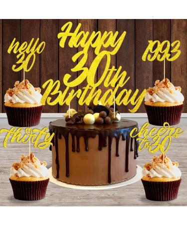 25 pieces Tortendendeko 30th birthday women glitter cheers to 30 hello 30 cupcake topper tortendeco 30 birthday man kuchendeko from 1993 for thirty birthday gold happy 30th birthday cake topper golden 30