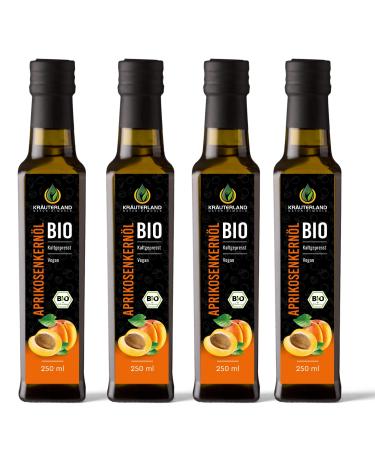 Herballand Bio Apricose Kern l 1l - 4x 250ml apricot oil cold -pressed & natural mild nutty - food oil for cooking & baking as a vegan butter replacement - in premium quality 250 ml (4 Pack)