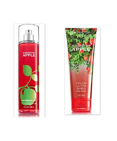 Bath Body Works Country Apple Bundle includes 1-Tube Country Apple Ultra Shea Body Cream 8 oz + 1-Bottle Country Apple Fine Fragrance Mist 8 oz