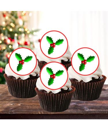 PRECUT Christmas Holly Cupcake Toppers Christmas Edible Holly Cake Decorations Christmas Cake Topper Xmas Cupcake Decoration Holly Cake Decorations (24) - Buy Online on SooperMarket.com
