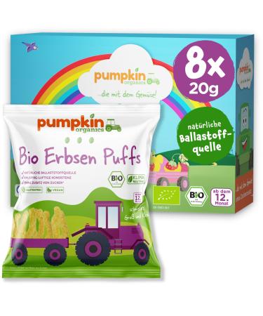 Pumpkin Organics Children's Snack Bio Puffs (8 Pack) Baby snacks without additives from the 12th month - allergen -free and gluten -free crispy snacks for children (8x20g)
